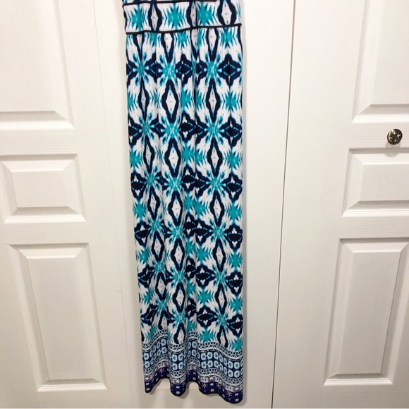 Sandra Darren Ikat Halter Maxi Dress Sleeveless White Navy Blue size 12 - Picture 3 of 7